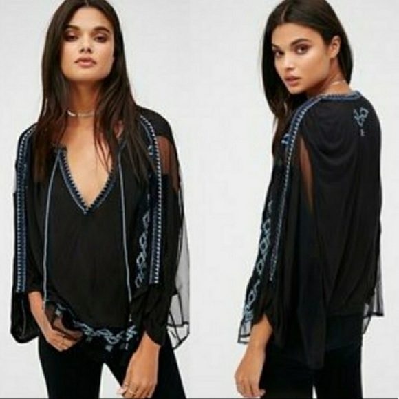 Free People Tops - Free People Eden Bohemian Embroidered Sheer Blouse
